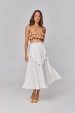 Women's Boho High‑Waist A‑Line Double‑Layer Midi Skirt White Off‑White Lightweight Summer Trending Euro‑Style Lace Skirt - Image 2
