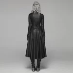 PUNK RAVE Women's Dark Punk Front Zipper Stand Collar Maxi Overcoat Goth Stage Performance Cosplay Womens Trench Long Coats - Image 3