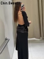 Elegant Backless Pleated Long Dress Women Half Sleeve Slim Slit Ribbon Evening Gown Female 2026 Spring Summer Autumn Lady Robes - Image 2