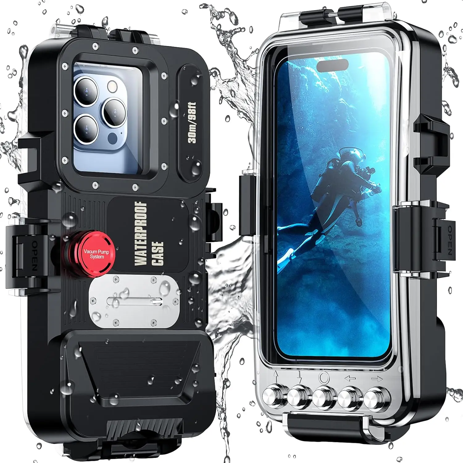 kf-S5bd685a7821d4b3494e357d40a05fe8cC IPX8 30M Underwater Waterproof Case for iPhone 16 15 14 13 12 11 XS XR Samsung S24 Ultra S23 S22 Note20 10 Bluetooth Diving Case - Image 1