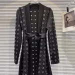 HKSH Spring Autumn New Women Long Trench Coat Heavy Craft Eyelet Hollow Out Sashes Elegant Windbreaker Punk Urban Jacket HK12271 - Image 3