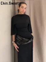 Elegant Backless Pleated Long Dress Women Half Sleeve Slim Slit Ribbon Evening Gown Female 2026 Spring Summer Autumn Lady Robes - Image 6