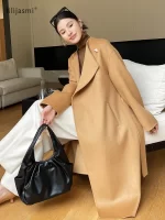 Dual Purpose Collar Wool Coat Horn Button Women 100% Wool Overcoat Double-Layers Autumn Winter Long Jacket Thick Trench Coat #23
