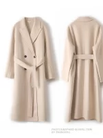 Women 100% Wool Peak Lapel Overcoat Belt Double-Breasted Autumn Winter Long Jacket Trench Coat Ladies Female Clothing #19 - Image 5