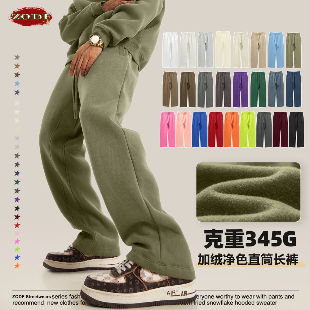 kf-S5f4af74c7ebf45e690c40178a2af8533y ZODF 2024 Autumn Winter 345sm Fleece Straight Pants For Men Unisex Loose Comfortable Sport Solid Trousers Brand Bottoms HY0864 - Image 1
