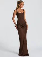 Blifanbo Elegant Stain Sexy Maxi Dress Women Gown High Waist Ruched Solid Slim Sleeveless Backless Fashion Club Party Long Dress - Image 2