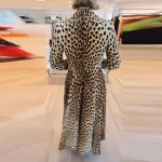 Autumn New Women Leisure Pocket Outerwear High Street Leopard Printed Long Sleeve Trench Coat Fashion Lapel Slim Commute Jacket