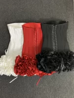 Real Photos Women New Bandage Dress Strapless Laced Up Back Flowers Hem Bodycon Mini Celebrity Evening Party Birthday Dresses - Image 2