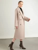 M 801 Real Pure Wool Overcoat Handmade Turn-down Collar Belt Dense Fabric Notch Lapel Women Coat Long Winter Jacket Autumn #09 - Image 3