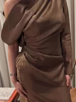 Vintage Solid Slanted Neck Long Sleeved Dress Fall Sexy Off Shoulder Hollow Out Party Dress Women's Elegant Commuting Maxi Dress - Image 2