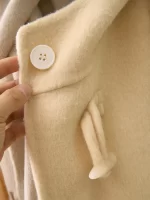 Women Long Wool Blend Coat with Hood Loose Fit Cream Duffle Coat Winter Warm Overcoat for Casual & Daily Wear - Image 6