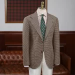 Men Tweed Blazer Houndstooth Sport Jackets Wool Blend Casual Single Breasted Slim Vintage England Jacket Vintage Groom Coat New