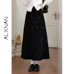 ALXNAN Plus Size Women's Black Skirt 2025 Fall Winter Casual Elegant Bow Embroidery Long Skirts A-line Female Clothing D58836 - Image 2