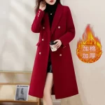 Women's Red Wool Coat Spring And Autumn Mid Length Winter New Style High-end Temperament Thick Cotton Wool Coat