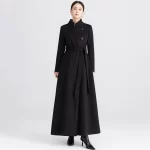 New Women Simplicity Long Woolen Coat Fashion Stand Collar Single Breasted Slim Waist Wool Blended Coat Elegant Daily Outerwear