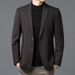 Men Elegant Tweed Blazer Coffee Wine Red Gray Tailored Outfit Sheep Woolen Blended Outfits Middle Class Cashmere Attire Winter - Image 3