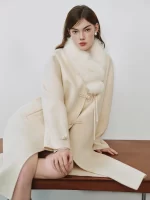 DUSHU Plus Size Women's Oriental Poetic Fox Fur Collar Double-Faced Tweed Coat Winter 2025 New Arrival Outerwear 100% Wool Coats - Image 2