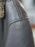 AYUNSUE 100% Genuine Sheepskin Leather Jacket Man Winter Casual Natural Fur Coat Men's Clothes Warm Dark Brown Leather Fur Coats - Image 3