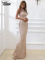 Yesexy New Robe Summer Dress Women Party Sexy Halter Sequin Beaded Maxi Elegant Evening Vestidos Bodycon Long Dresses - Image 4