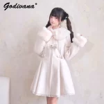 New Japanese Mine Series Mass Production Lolita Mid-length Wool Coat Cute Bow Women's Slim Winter Single-breasted Woolen Jacket - Image 3