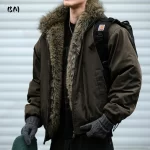 Mens Korean Streetwear Thick Warm Jacket Winter Fleece Lined Fur Collar High Quality Cold Proof Heavyweight Outdoor Thermal Coat