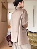 Peak Lapel Wool Short Coat Women 100% Wool Coats Double-Breasted Autumn Winter Blazer Jacket Ladies New #25 - Image 2