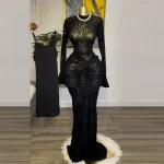 Sexy Leopard Printed Lace Bodycon Maxi Dresses Women Long Flare Sleeve Half High Collar Night Club Party Slim Long Dress Vestido