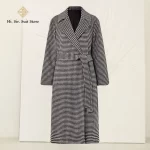 Men's Long Overcoat with Belt Houndstooth Dogstooth Plaid Slim Fit Tuxedo Prom Wedding Groom Suits Set Jacket Blazer Sport Coat