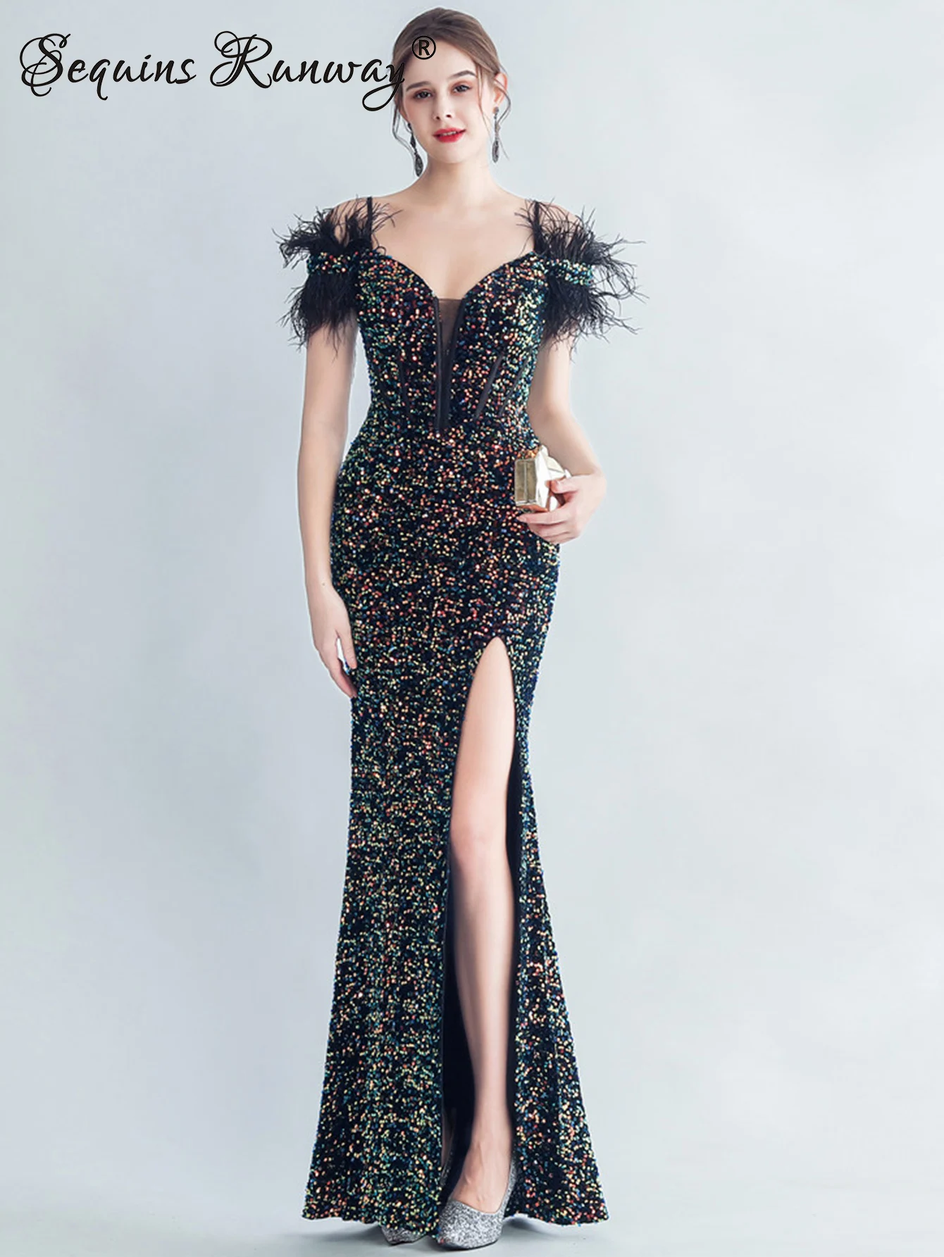 kf-S6eb33bd6a0e5439fb28ee9503e6317f4w Sexy luxury wedding party long dresses for women elegant prom evening dresses backless black maxi sequin summer dress vestidos - Image 1