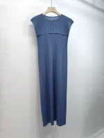 Miyake Pleated Splicing Dress 2025 Spring and Summer New Temperament Round Neck Sleeveless Comfortable Casual Peplum Long Skirt - Image 5