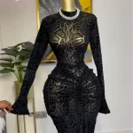 Sexy Leopard Printed Lace Bodycon Maxi Dresses Women Long Flare Sleeve Half High Collar Night Club Party Slim Long Dress Vestido - Image 3