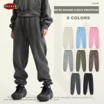 ZODF 2025 Autumn Winter Men's Washed Sweatpants Retro Unisex Loose 355gsm Warm Fleece Solid Joggers Pants Streetwears HY0653