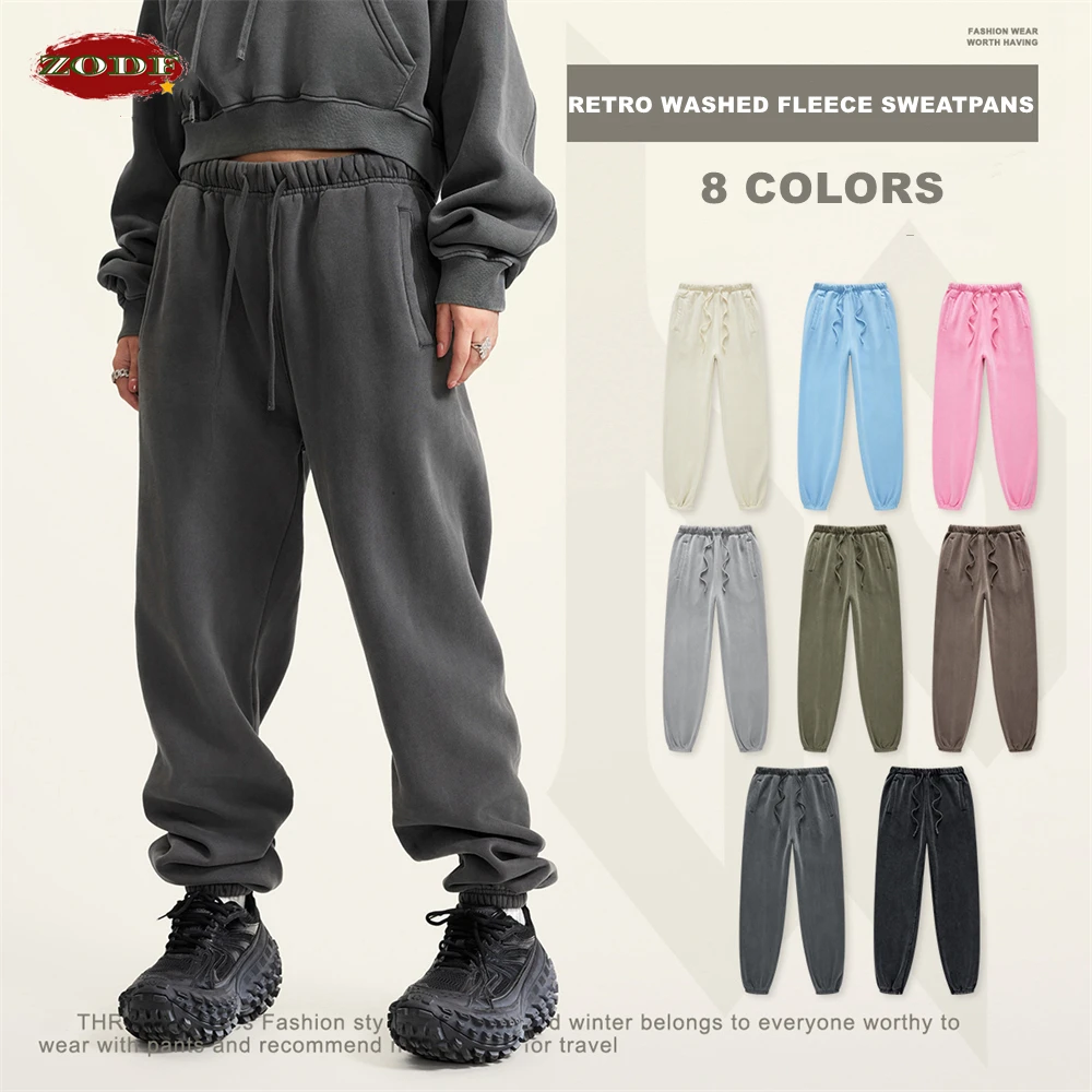 kf-S7423dca8dea4440e950204760fe504e8K ZODF 2025 Autumn Winter Men's Washed Sweatpants Retro Unisex Loose 355gsm Warm Fleece Solid Joggers Pants Streetwears HY0653 - Image 1