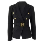 Women's Velvet Double Breasted Blazer Coat Long Sleeve Jacket Black Belt Slim Formal Suit Outwear Woman High Quality - Image 3