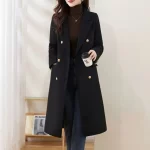 Women's Red Wool Coat Spring And Autumn Mid Length Winter New Style High-end Temperament Thick Cotton Wool Coat - Image 2