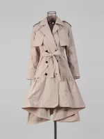 TWOTWINSTYLE Solid Slimming Spliced Lace Up Fashion Trenchs for Women Lapel Long Sleeves Patchwork Ruffles Folds Trench Female - Image 2