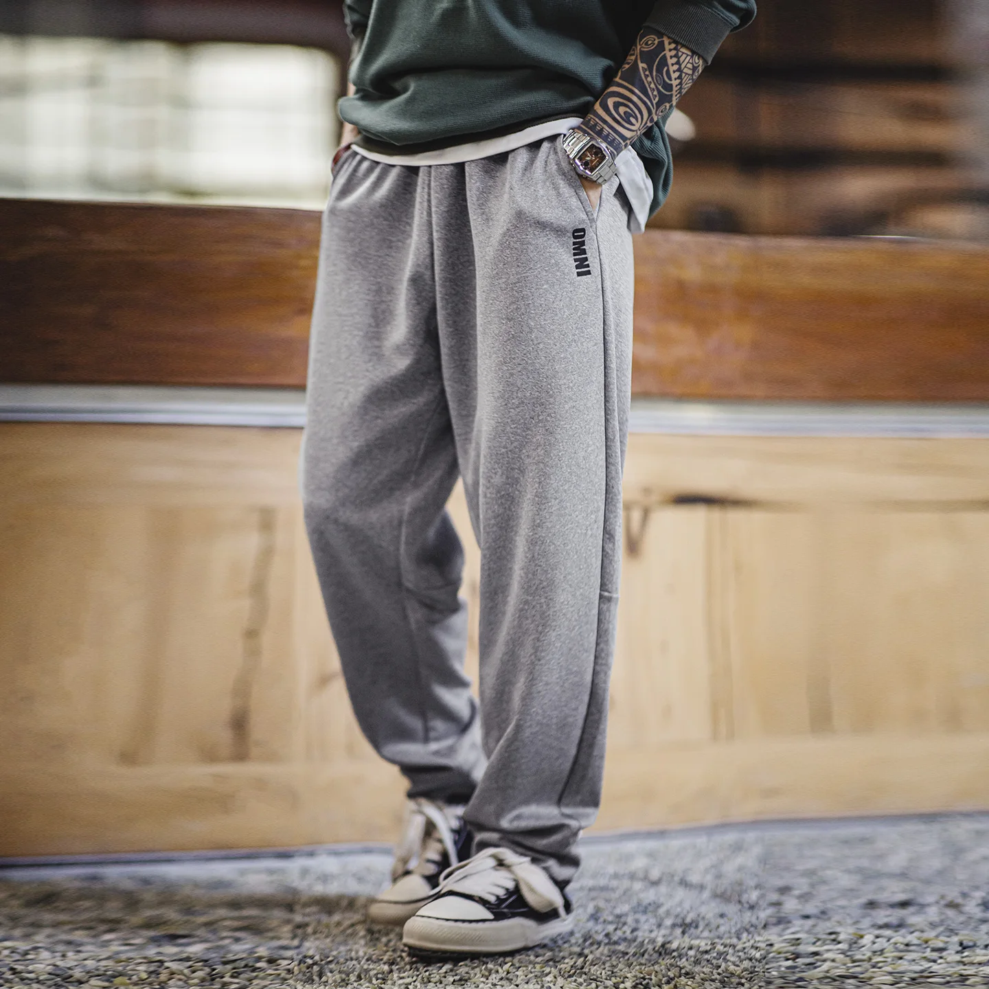 kf-S748be8f18ab74871bd7076922ee3b4e0N Maden Men's Casual Easypants Elastic Waist Solid Color Breathable Sweatpants Straight-Leg Cuffed Sports Training Pants for Fall - Image 1