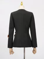 TWOTWINSTYLE Solid Slimming Spliced Beading Elegant Blazers for Women U Neck Long Sleeve Tunic Patchwork 3D Flower Blazer Female - Image 3