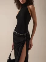 VC Urban Chic Black Halter Open Back & Slit Dress for Sophisticated Nights Party Evening Gown - Image 4