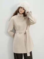 ZIQIAO Gray Wool Coat Women Lace-up Loose French Style Temperament Simple Chic Ins 2025 Winter New Short Woolen Coat - Image 2