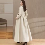 Long Wool Windbreaker Jacket Women's Overcoat 2025 Autumn Winter New Woolen Double-Breasted Slim Belt Suit Collar Cashmere Coat - Image 2