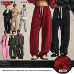 ZODF Retro 2025 Winter Warm 370gsm Batik Washed Fleece Pants For Man Unisex Distressed Thick Sport Straight Trousers HY1166 - Image 2