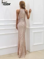 Yesexy New Robe Summer Dress Women Party Sexy Halter Sequin Beaded Maxi Elegant Evening Vestidos Bodycon Long Dresses - Image 2