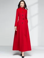 New Women Overlength Woolen Coat Autumn Winter Fashion Stand Collar Thicken Warm Lacing Wool Blends Overcoat Slim Long Outerwear - Image 4