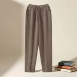 Men's Wool Pants Elastic Waist 2025 Autumn Winter Thick Casual Cashmere Trousers 100% Merino Wool Knitted Mid Seam Sport Pants