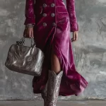 Fall Winter Double Breasted Velvet Cardigan Dress Woman Elegant Lapel Hollow Split Long Dress Vintage Long Sleeve Office Dresses - Image 2