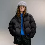 TOYOUTH Women 90% White Duck Down Jacket 2025 Winter New Ultra Lightweight Wave Pattern Stand Up Collar Short Parkas Coat - Image 2