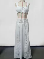 Sexy Knit V-neck Sleeveless Short Top And Long Maxi Skirt Beach Two-piece Sets 2026 Women Summer Swimsuit Cover Up Chic Set - Image 4