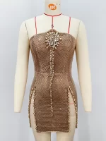 VC Nightclub Party Glamour Gold Rhinestone Crystals Strapless Sexy Evening Gown Cocktail Prom Mini Dress - Image 4