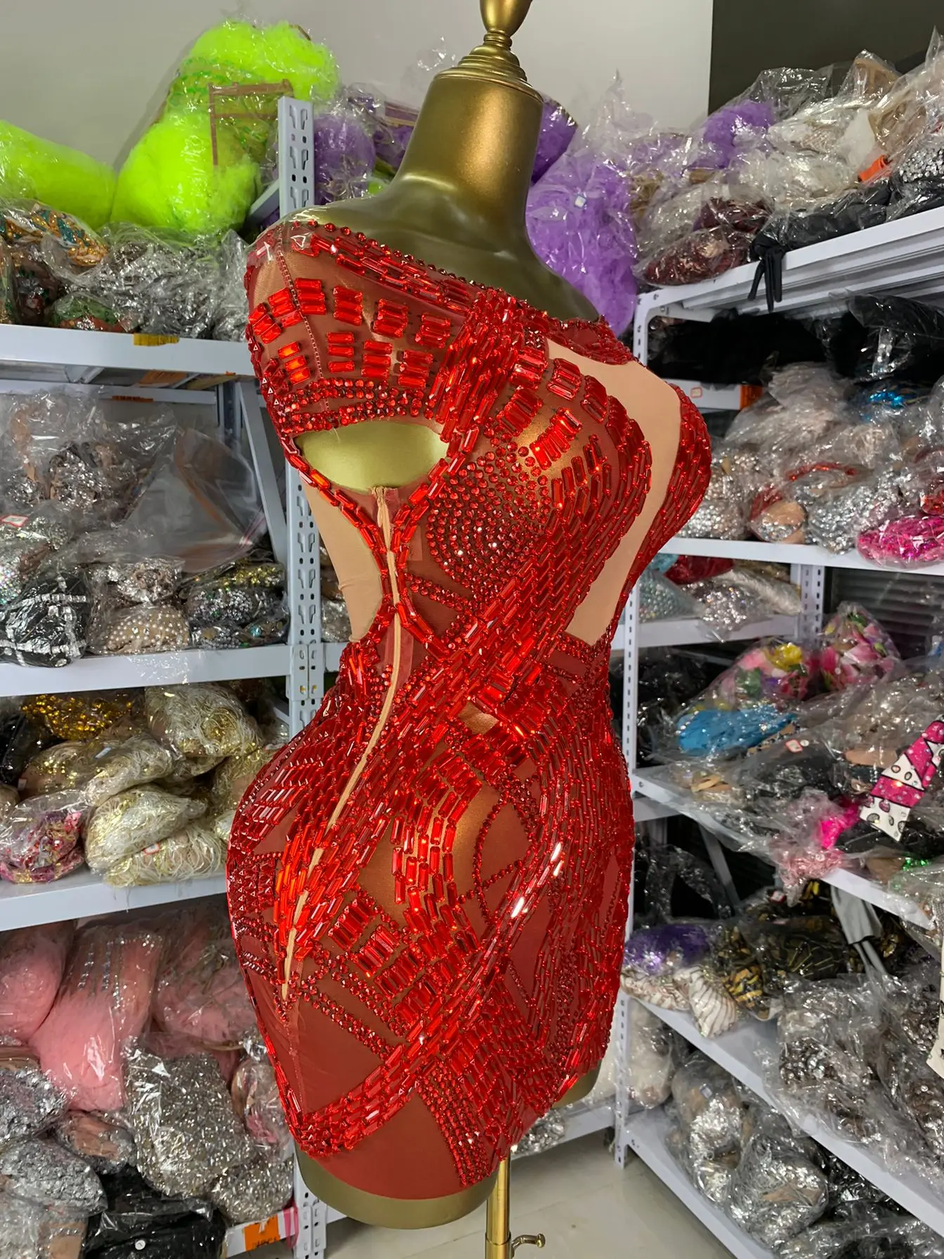 kf-S7e8075ea48754a3a9252712f925cf545z Women Luxury Birthday Dress Off Shoulder Bodycon Mini Crystal Mesh Elastic Dress Evening Club Party One Piece Transparent Dress - Image 1